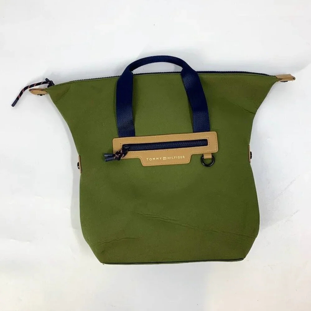 Tommy Hilfiger Canvas‎ Green Book Bag Backpack With Handles